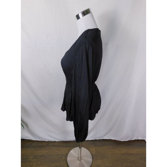 Grade & Gather S Black Peplum Blouse Romantic Gothic Witchcore V-Neck - Picture 3 of 9